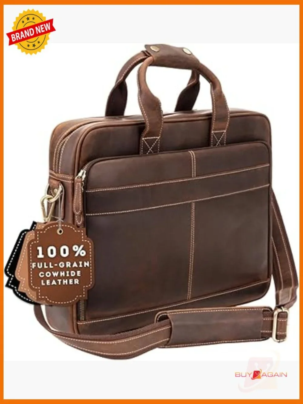 Full-Grain Leather Briefcase Laptop Bag Messenger Work